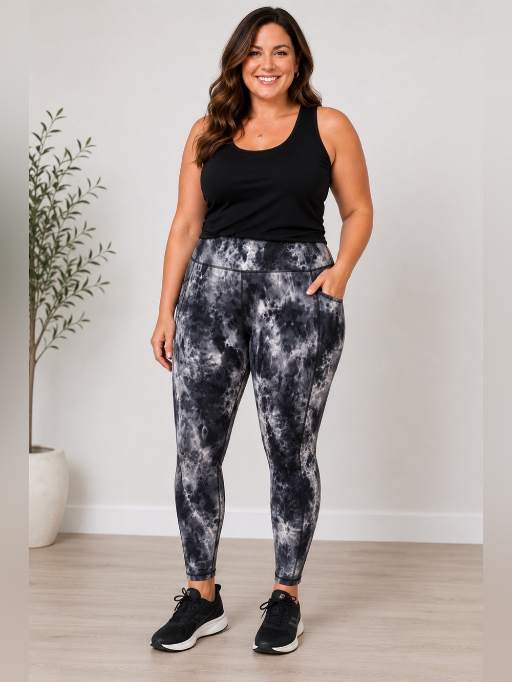 Zyia Active Size 20 Gray Tie-Dye High Rise Pocket Capri Leggings
